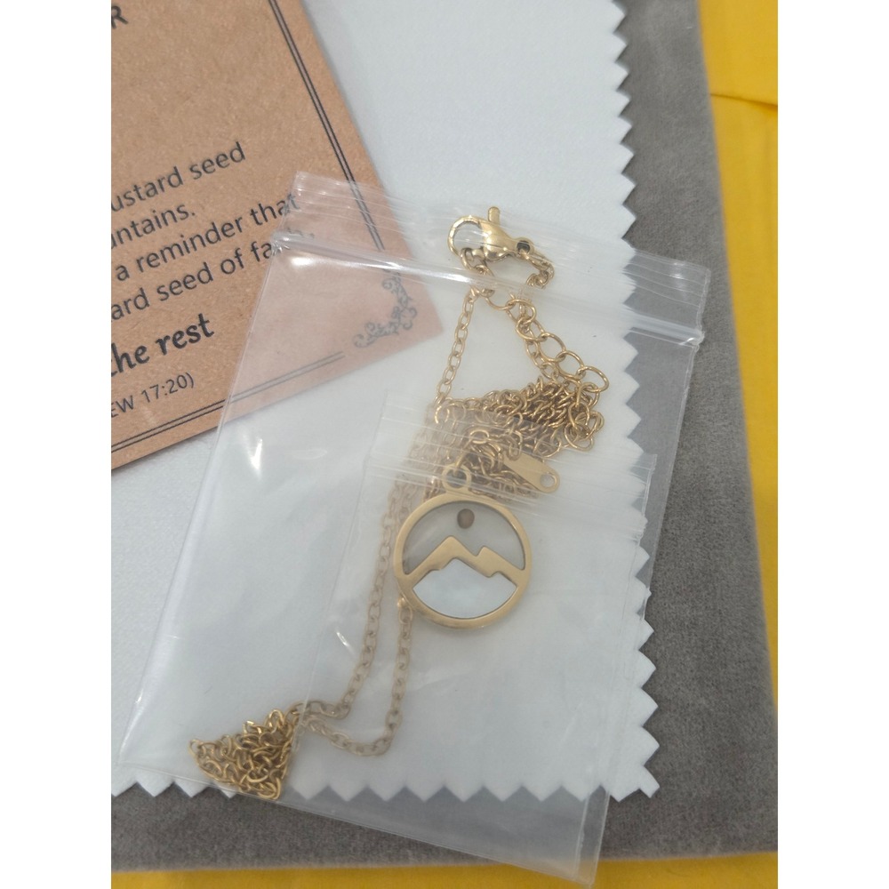 Gold Mustard Seed Mountain and Cross Faith Necklace Set Matthew 17:20 Religious